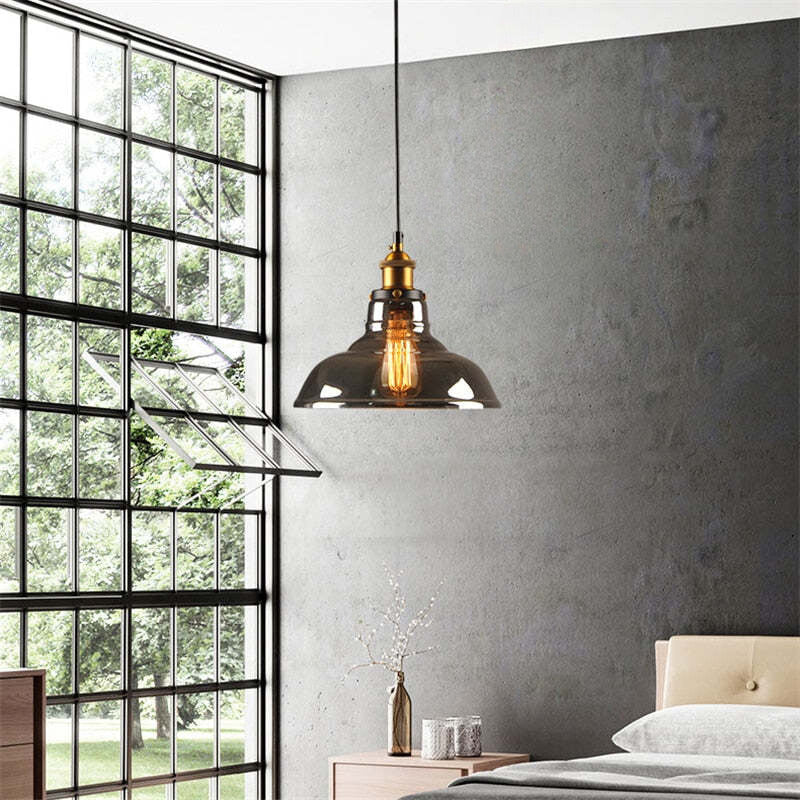Arisha Industriale LED Lampada a Sospensione Vetro Chiaro/Ambra/Grigio Fumo