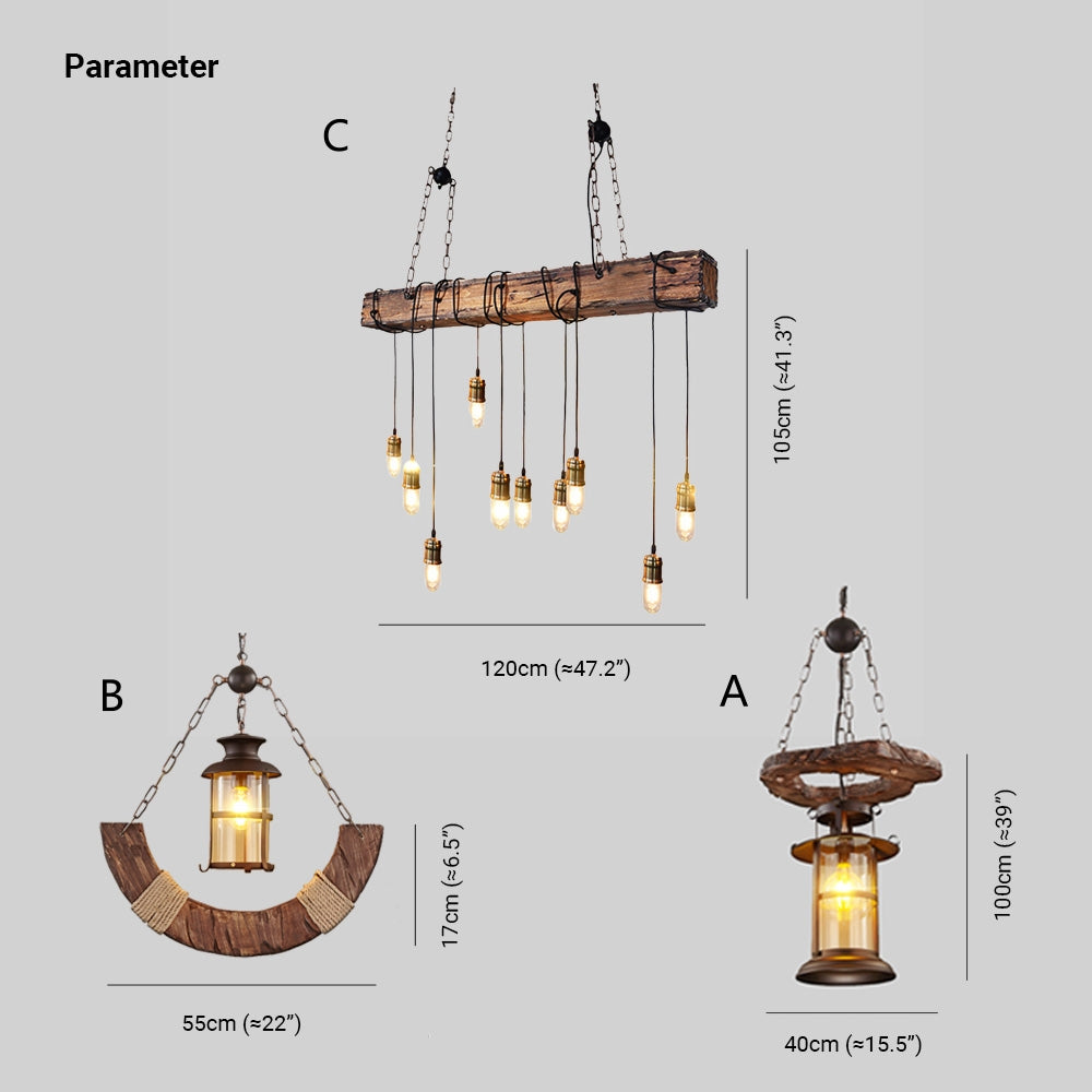 Epoch Vintage Industriale Rettangolare Legno Lampade a Sospensione