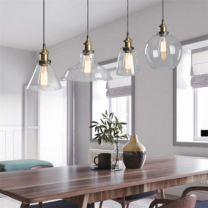 Arisha Industriale LED Lampada a Sospensione Vetro Chiaro/Ambra/Grigio Fumo