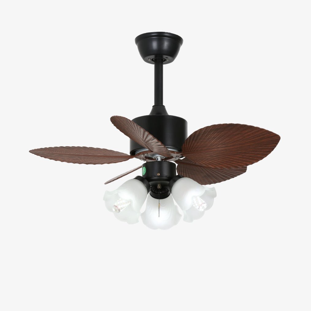 Ventilatore da Soffitto con Luce Vintage in Legno Florence che illumina una stanza