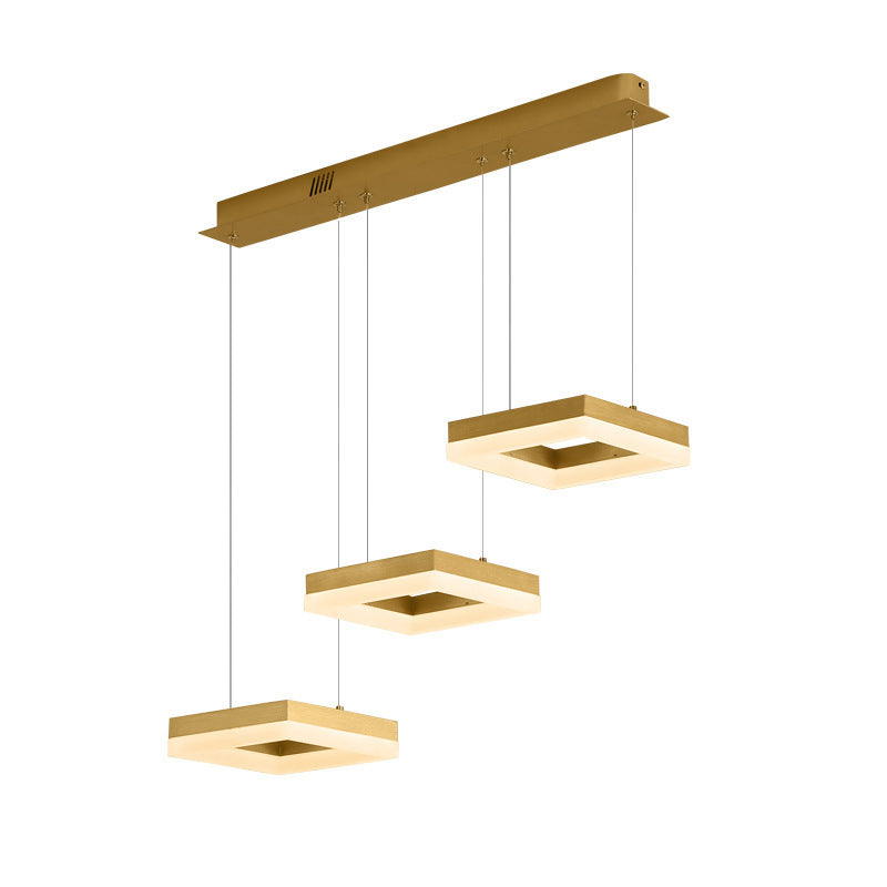 Arisha Moderne LED Lampade a Sospensione Metallo Oro 3 Luci Quadrato