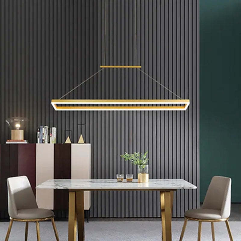 Edge Minimalismo LED Lampada a Sospensione Metallo Orizzontale Rettangolare Lussa Caffè/Oro