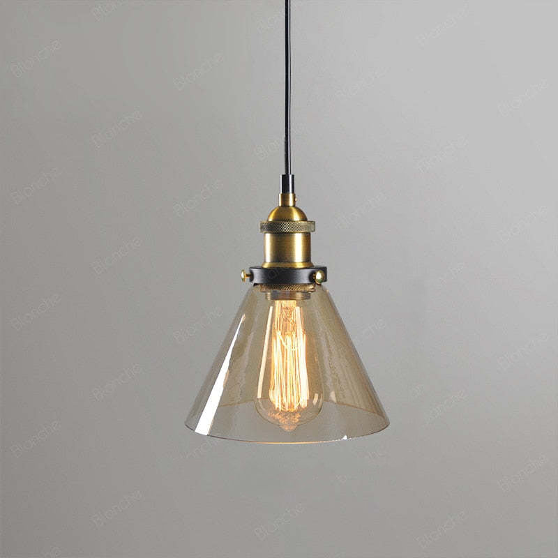 Arisha Industriale LED Lampada a Sospensione Vetro Chiaro/Ambra/Grigio Fumo