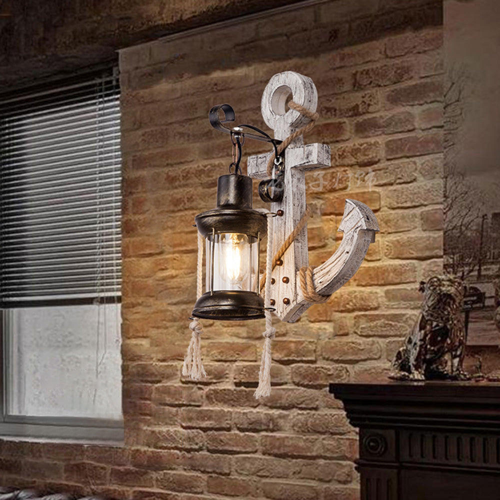 Epoch Vintage LED Ancora Applique Metallo Legno Lanterna Bianco/Marrone Soggiorno/Camera da Letto