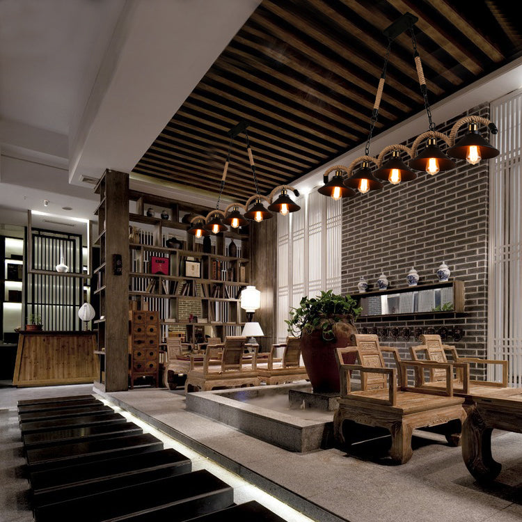 Epoch Vintage Metallo/Corda LED Sospensione Nero Soggiorno/Bar/Ristorante