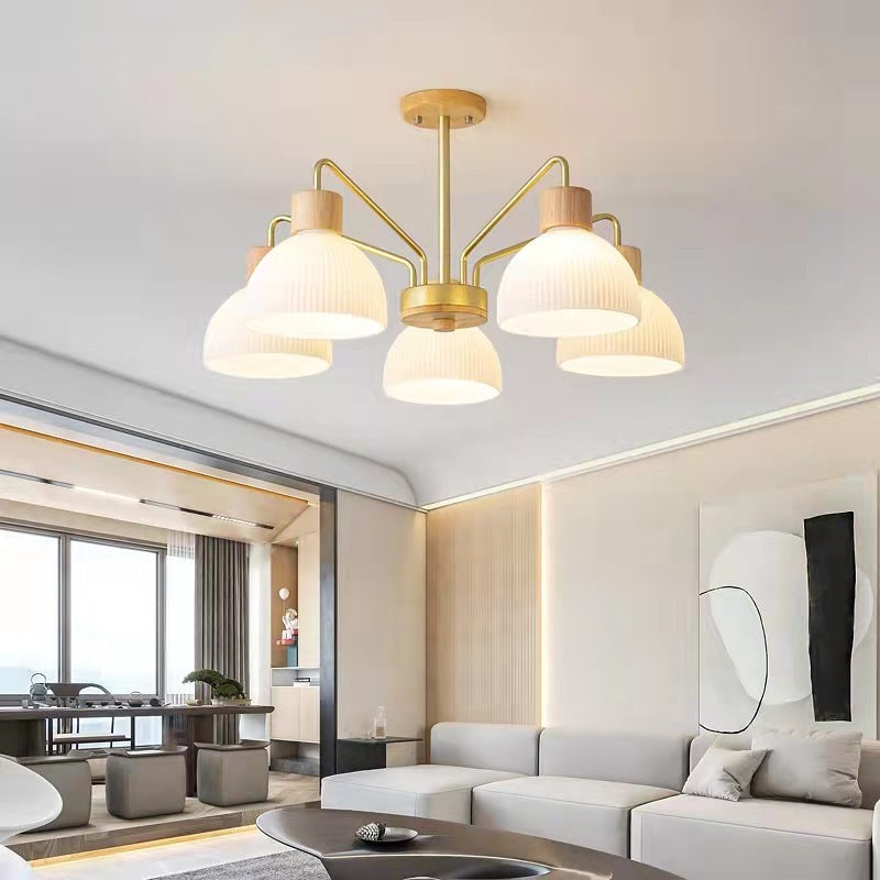 Arisha Moderno Metallo/Legno/Vetro Lux Lampadario Bianco/Noce Soggiorno/Sala da Pranzo