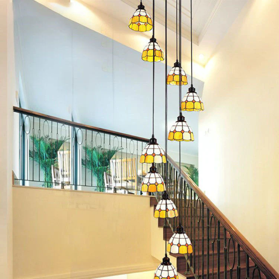 Tiffany Retro LED Lux Lampadario Blu Arancia Metallo Vetro Soggiorno
