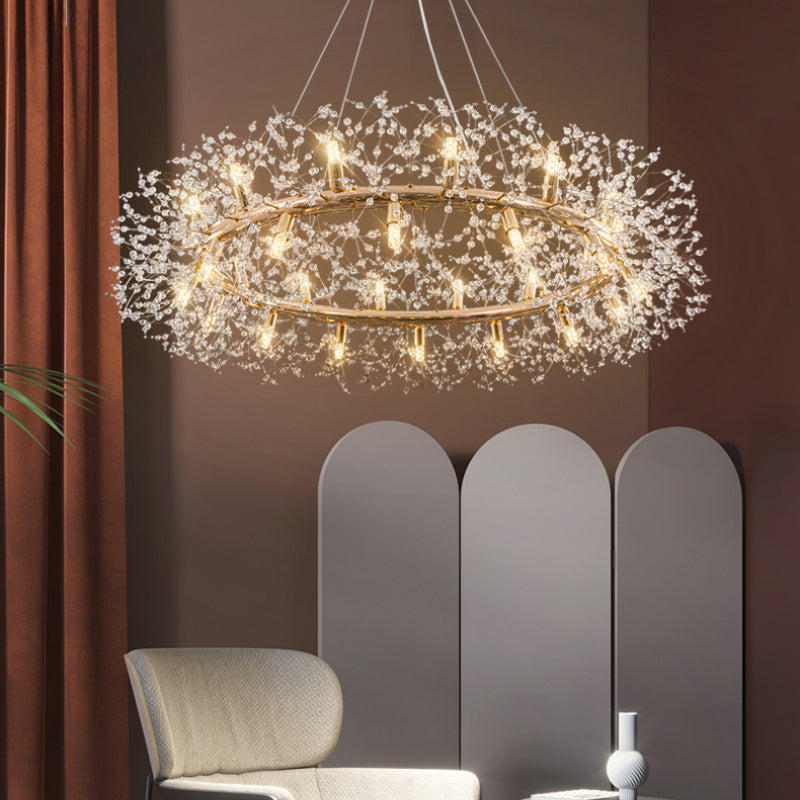 Arisha Lampada a Sospensione LED Moderna Dente di Leone in Metallo Oro/Cristallo