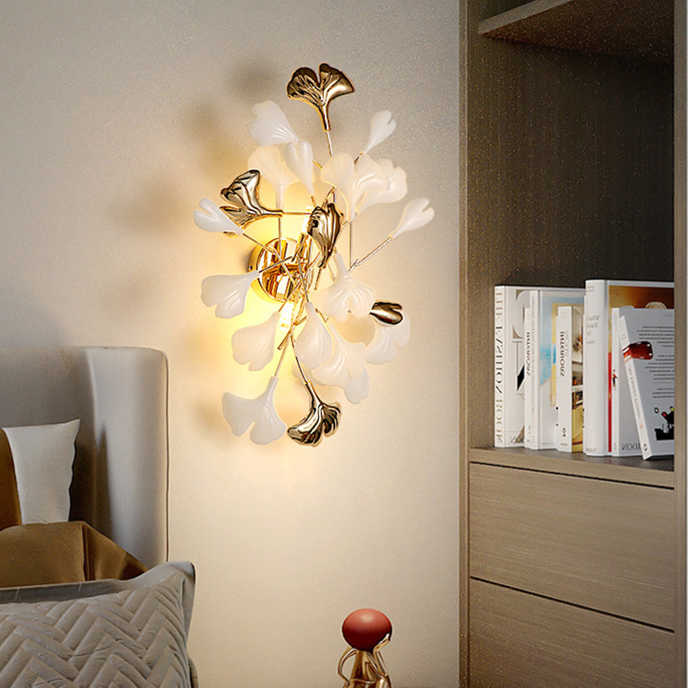 Olivia Design LED Bellissimo Ginkgo Biloba Applique Ceramica Metallo Bianco/Oro Soggiorno/Camera da Letto