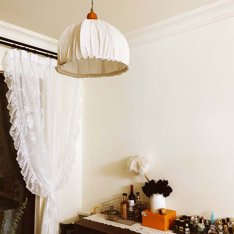 Arisha Vintage LED Minimalismo Lampada a Sospensione Tessuto Beige Ciondolo Soggiorno/Camera da Letto