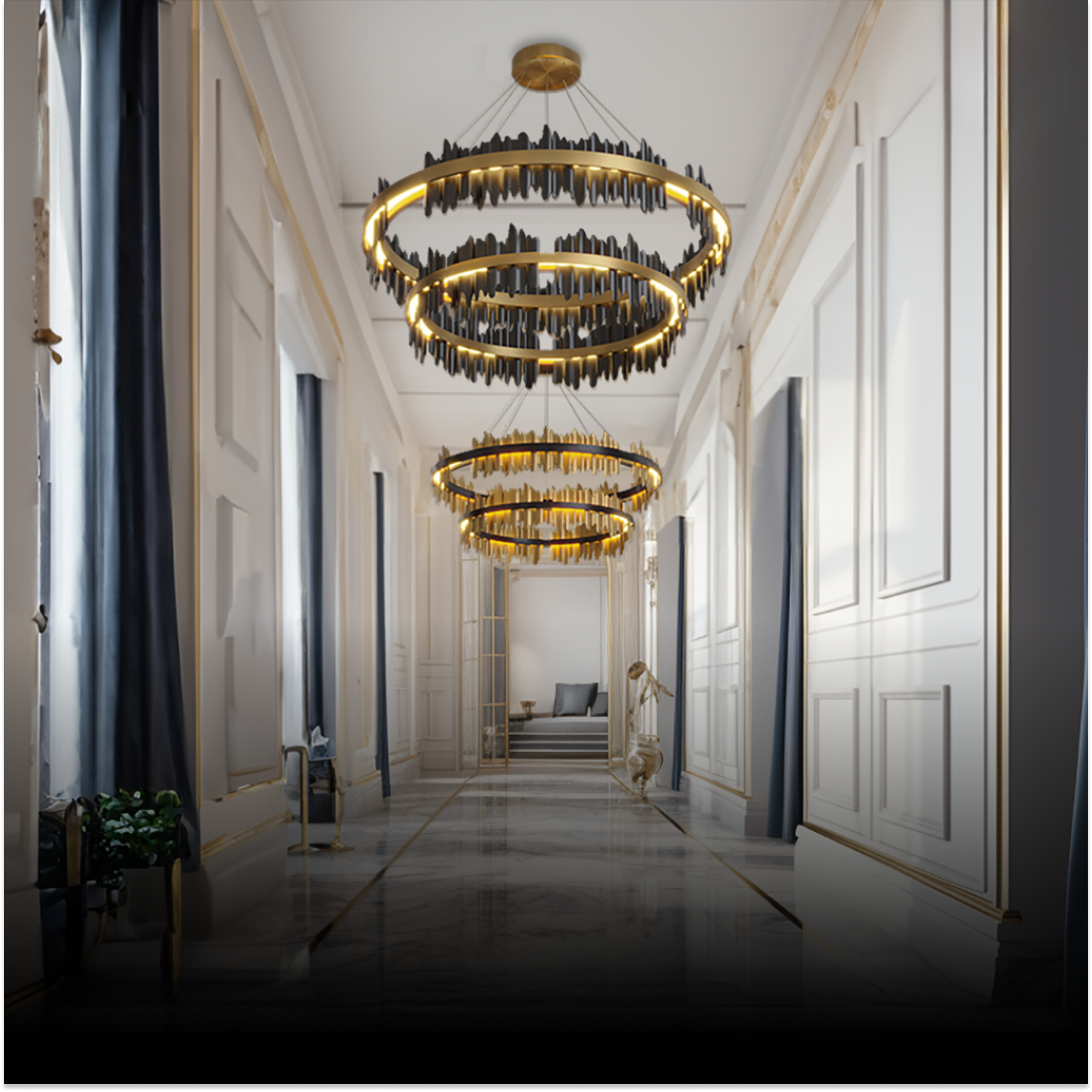 Kristy Design Moderno LED Metallo Vetro Lampadari Nero Oro