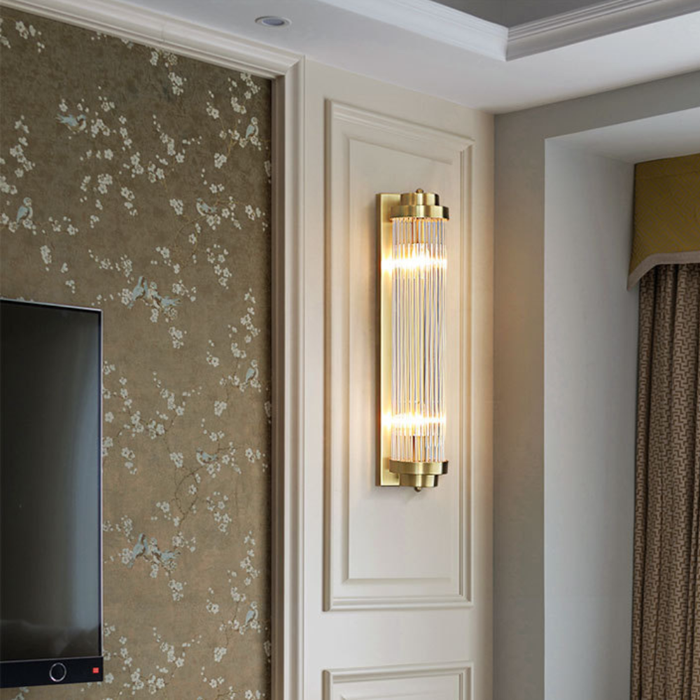 Kristy Moderni LED Applique Cilindro Metallo Cristallo Oro Trasparente Impermeabile Bagno