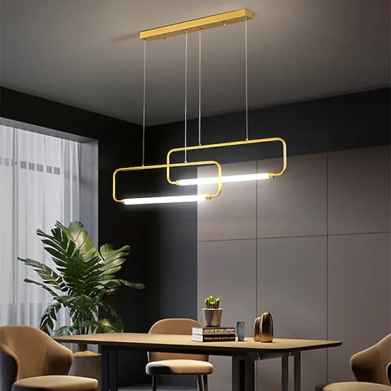 Arisha Minimalismo LED Doppio Rettangolare Lampada a Sospensione Metallo/Acrilico Nero/Oro Soggiorno/Camera da Letto