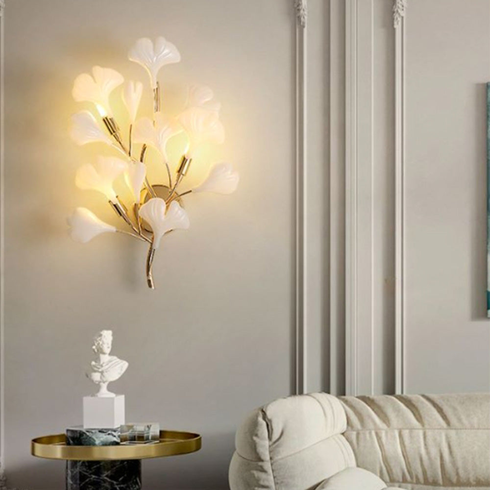 Olivia Design LED Bellissimo Ginkgo Biloba Applique Ceramica Metallo Bianco/Oro Soggiorno/Camera da Letto