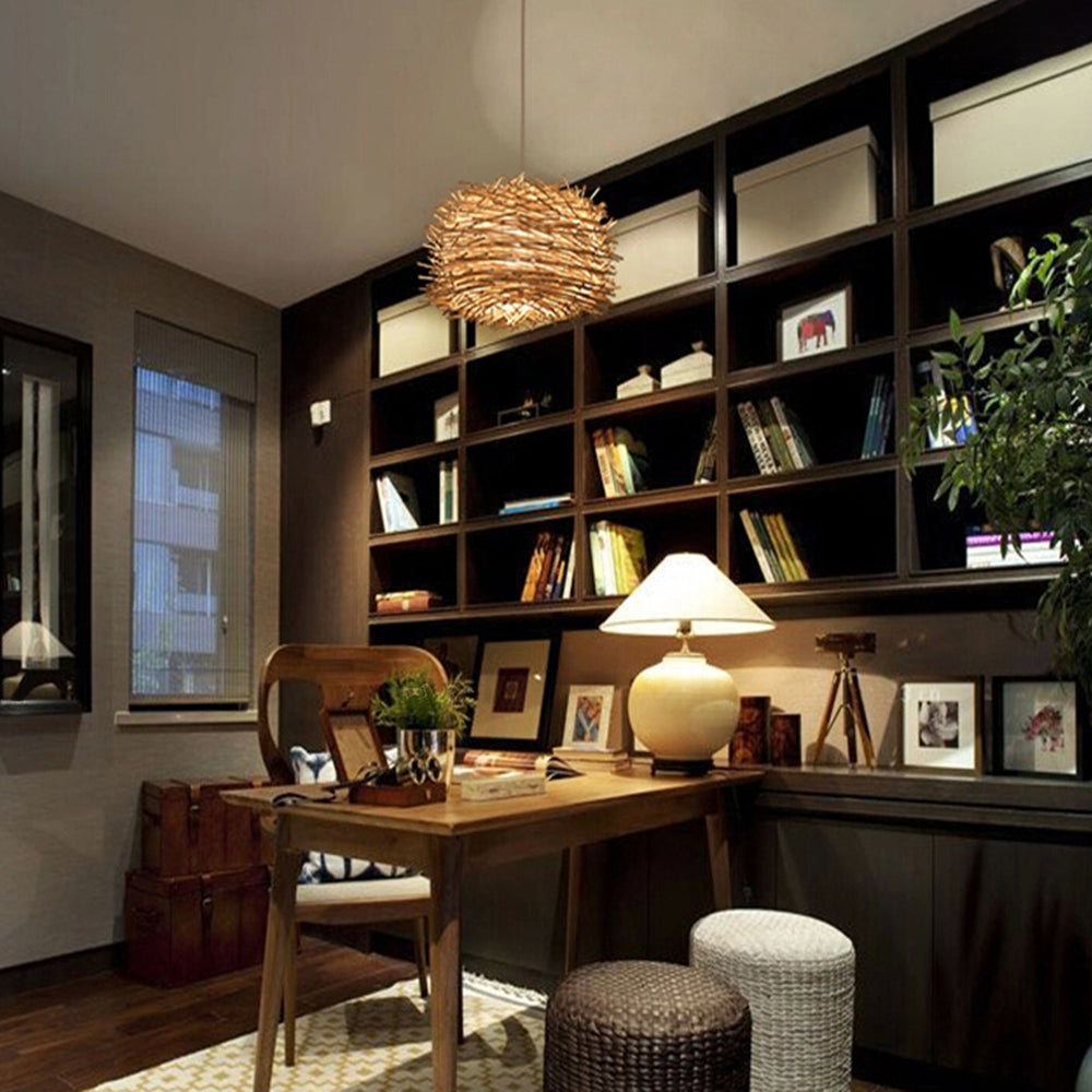 Muto Nido Uccelli Legno Rattan Lampade a Sospensione Marrone Legno