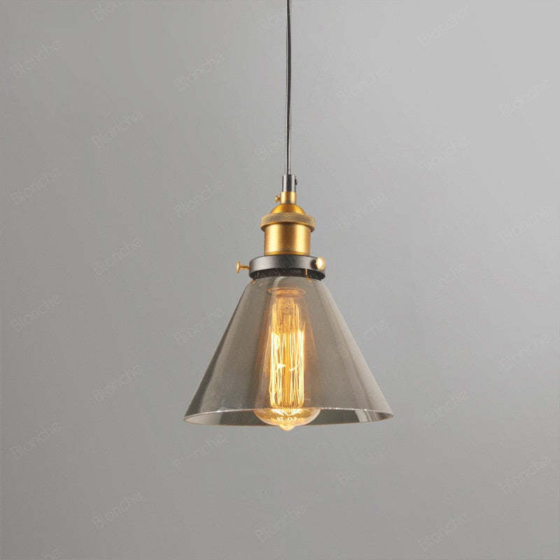 Arisha Industriale LED Lampada a Sospensione Vetro Chiaro/Ambra/Grigio Fumo