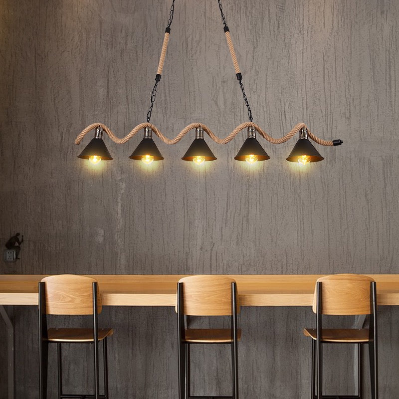 Epoch Vintage Metallo/Corda LED Sospensione Nero Soggiorno/Bar/Ristorante