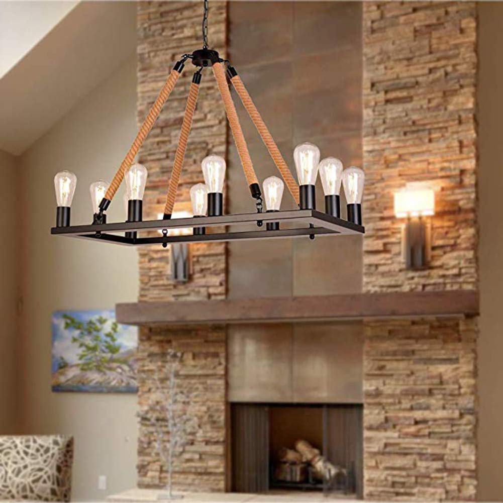 Epoch Vintage Metallo/Corda LED Sospensione Nero Soggiorno/Bar/Ristorante
