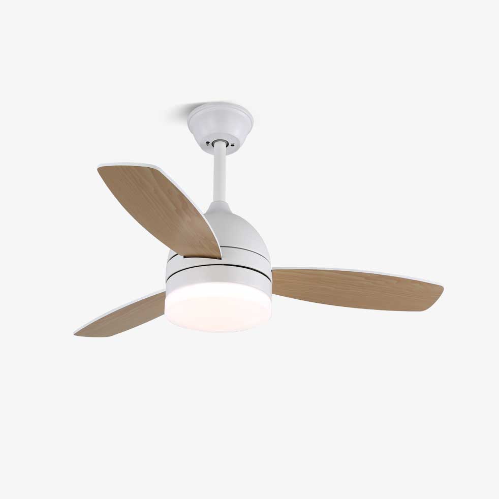Ventilatore da Soffitto con Luce Minimalista in Legno Selena, vista frontale