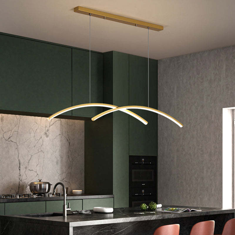 Arisha Moderna LED Lampada a Sospensione Metallo Nero/Oro Lineare/Doppia Curva Soggiorno