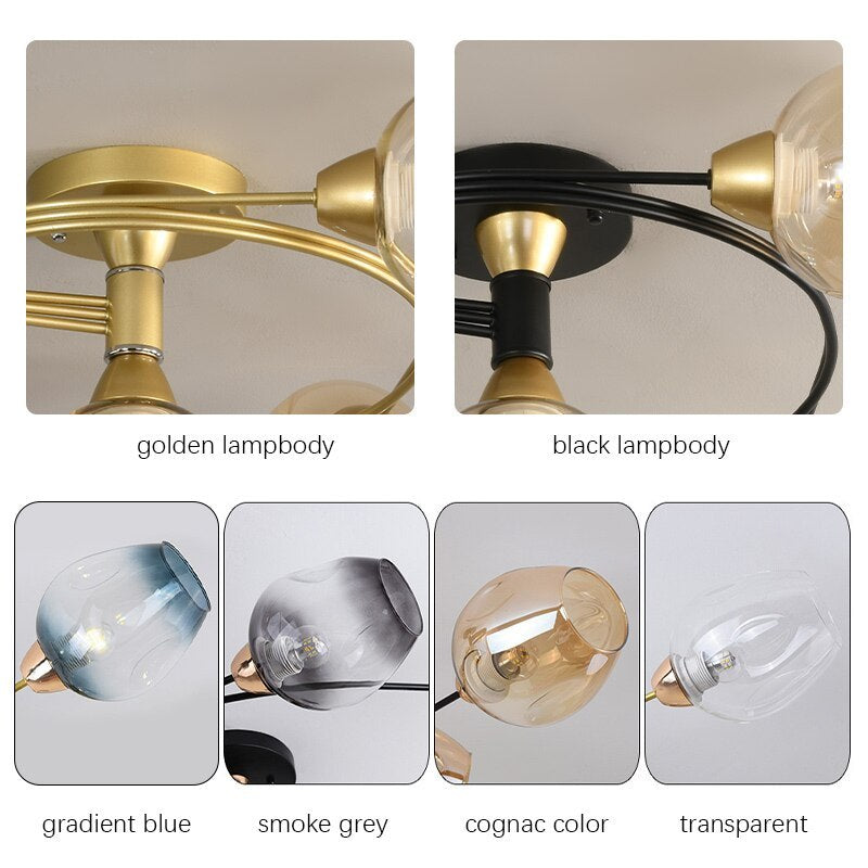 Valentina Moderno LED Spirale Plafoniere Metallo Vetro Nero/Oro Sala da Pranzo/Soggiorno/Camera da Letto