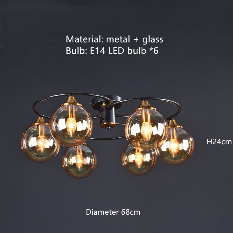 Valentina Moderno LED Sfera Plafoniera Vetro Grigio/Ambra Metallo Acrilico Sala da Pranzo