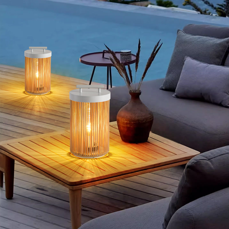 Ray Lampade da Esterno Metallo Rattan Retro Cavo/Solare/USB Giardino