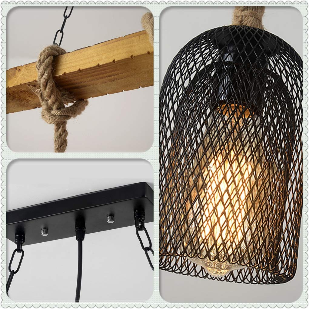 Epoch Vintage Metallo/Corda LED Sospensione Nero Soggiorno/Bar/Ristorante