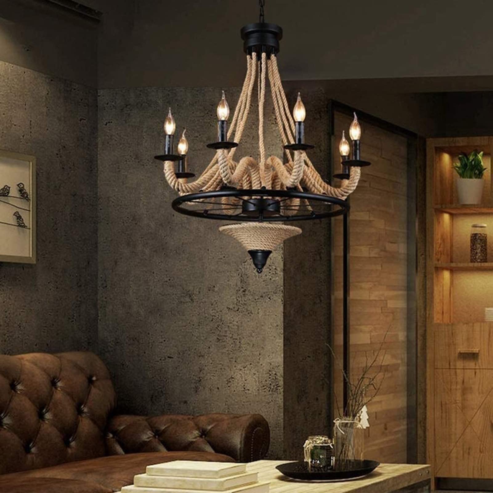 Epoch Antico Metallo/Corda LED Sospensione Nero/Legno Soggiorno/Bar/Ristorante