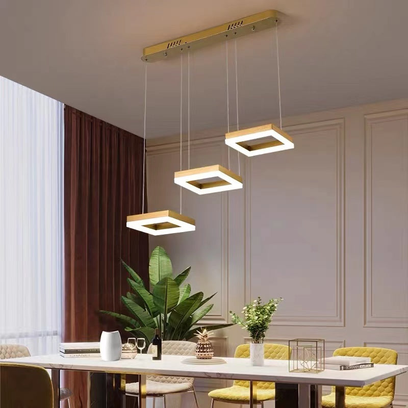 Arisha Moderne LED Lampade a Sospensione Metallo Oro 3 Luci Quadrato