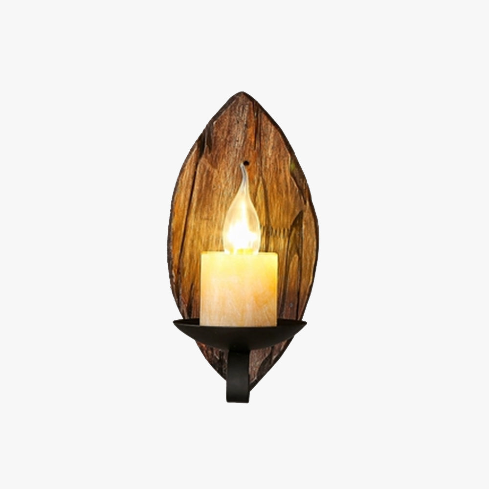 Epoch Vintage LED Foglia Candela Lampada da Parete Legno/Metallo Soggiorno