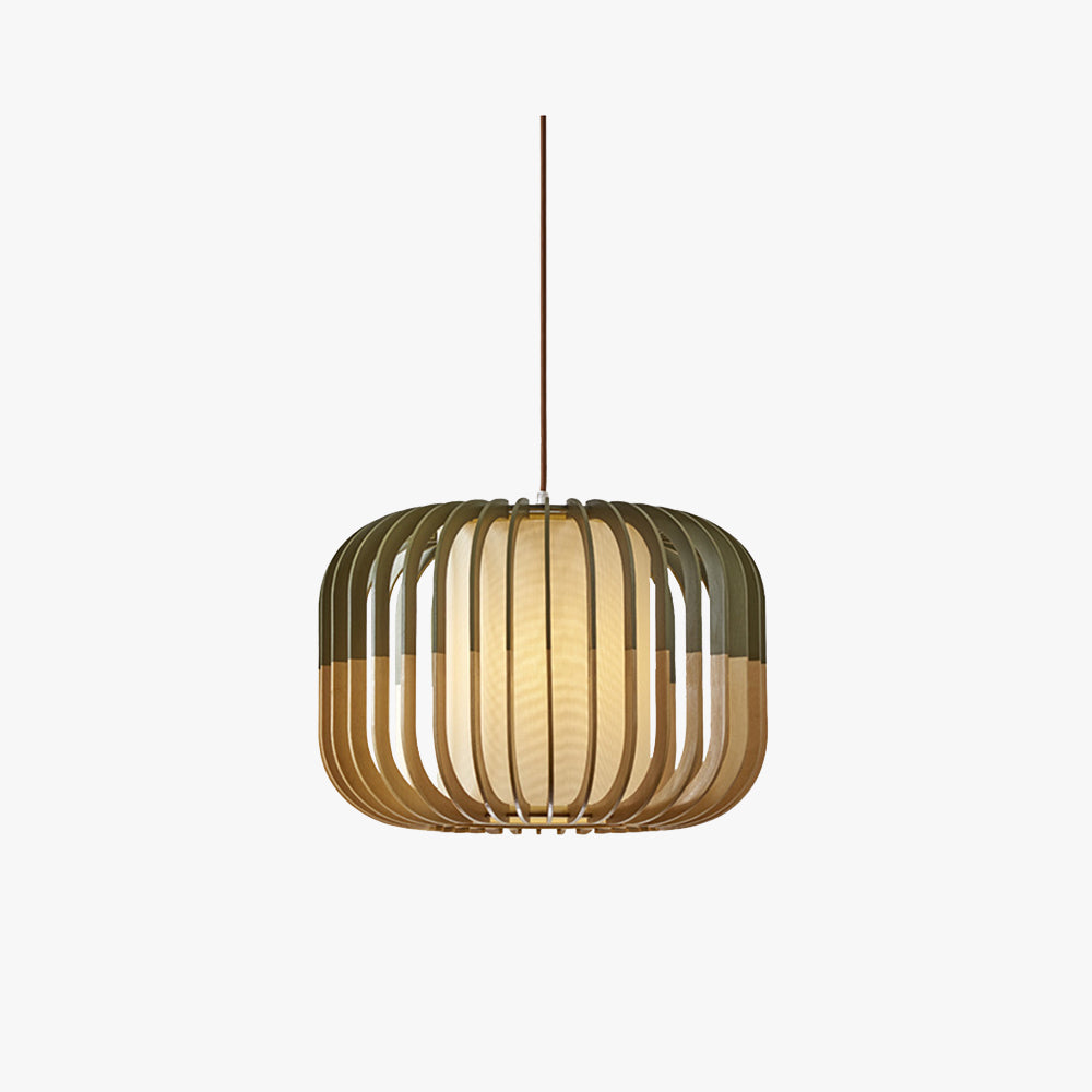 Muto Moderne LED Gabbia Lampade a Sospensione Legno Tessuto Oro Soggiorno/Camera da Letto