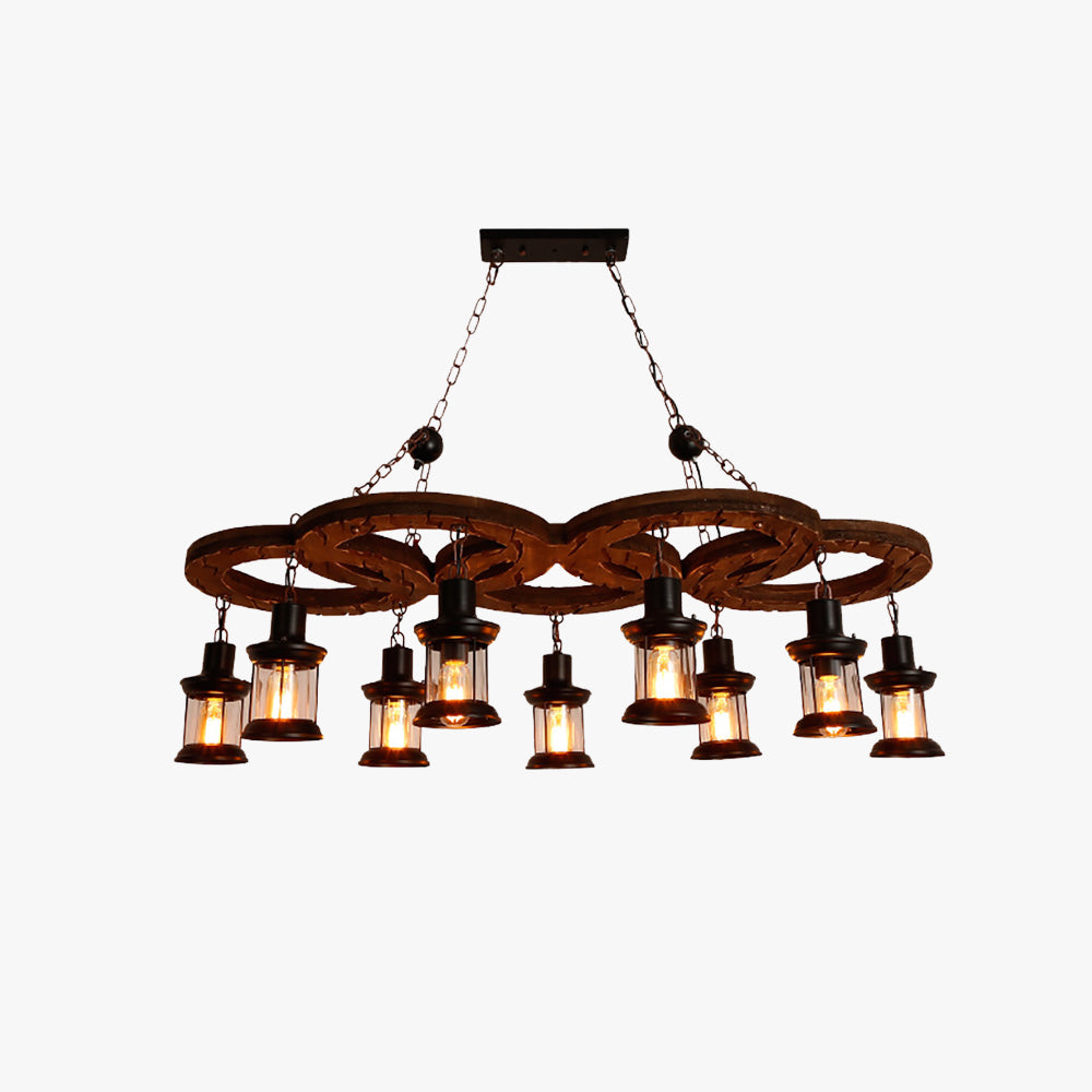 Epoch Industriale LED Lampade a Sospensione 5 Anelli Marrone Metallo Legno Camera da Letto/Sala da Pranzo/Soggiorno