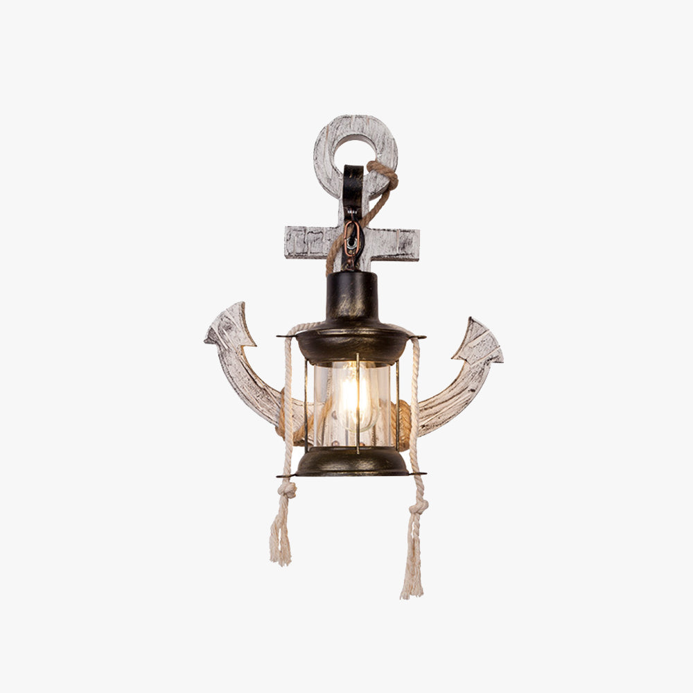 Epoch Vintage LED Ancora Applique Metallo Legno Lanterna Bianco/Marrone Soggiorno/Camera da Letto