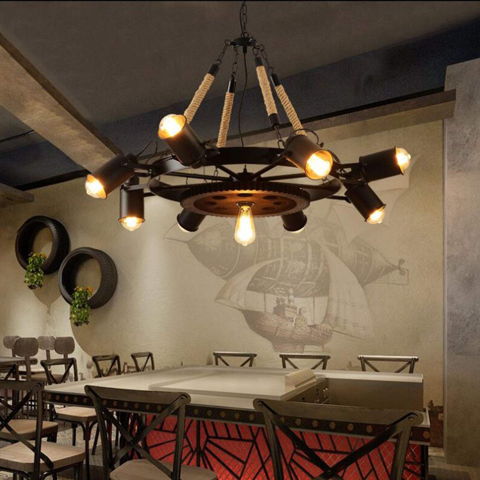Epoch Industriale Metallo/Rattan LED Sospensione Nero Soggiorno/Bar/Ristorante