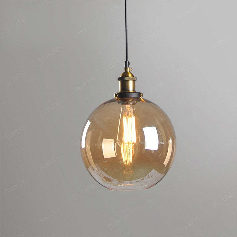 Arisha Industriale LED Lampada a Sospensione Vetro Chiaro/Ambra/Grigio Fumo