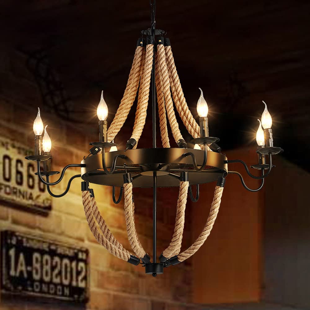 Epoch Industriale Metallo/Corda LED Sospensione Legno Soggiorno/Bar/Ristorante