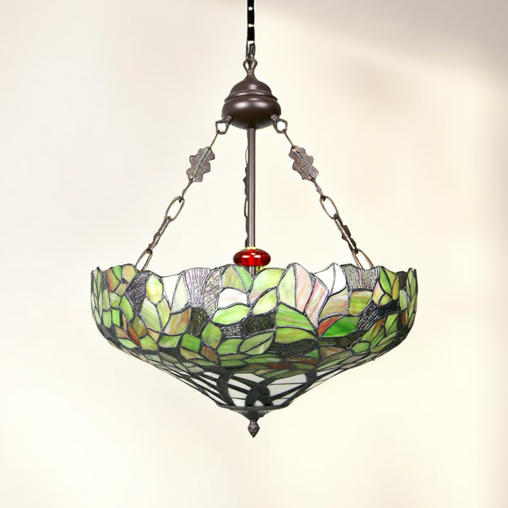 Tiffany Vintage Metallo Vetro Lampada a Sospensione Verde Viola Soggiorno Camera da letto