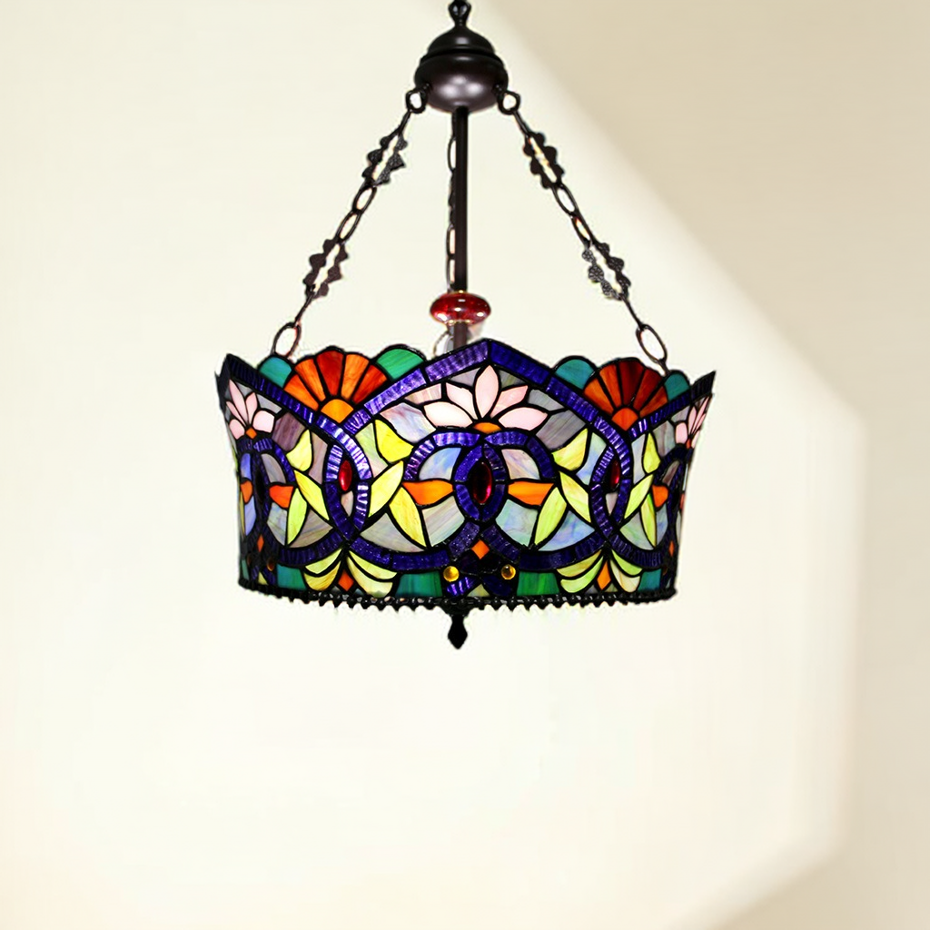 Tiffany Vintage Metallo Vetro Lampada a Sospensione Verde Viola Soggiorno Camera da letto
