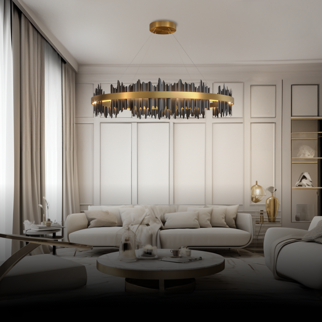 Kristy Design Moderno LED Metallo Vetro Lampadari Nero Oro