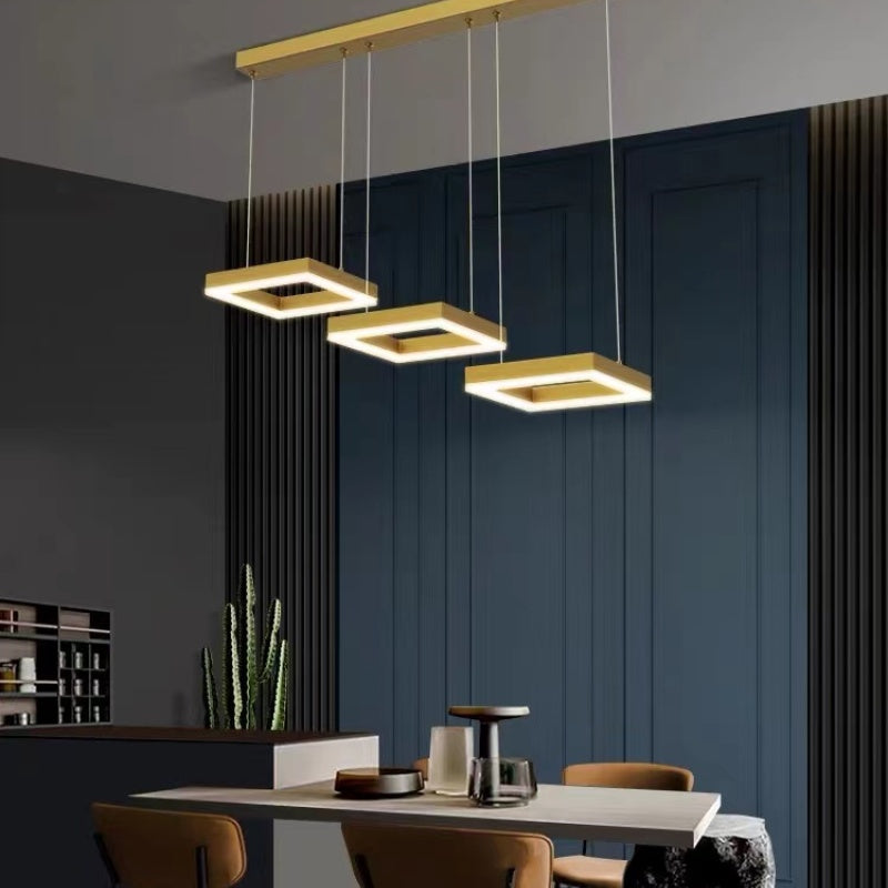 Arisha Moderne LED Lampade a Sospensione Metallo Oro 3 Luci Quadrato