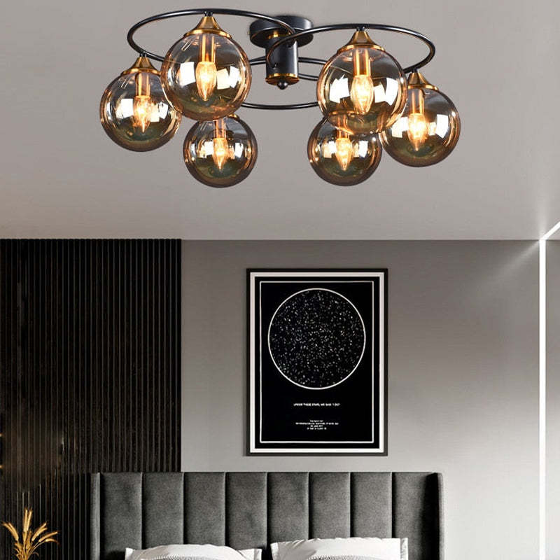Valentina Moderno LED Sfera Plafoniera Vetro Grigio/Ambra Metallo Acrilico Sala da Pranzo