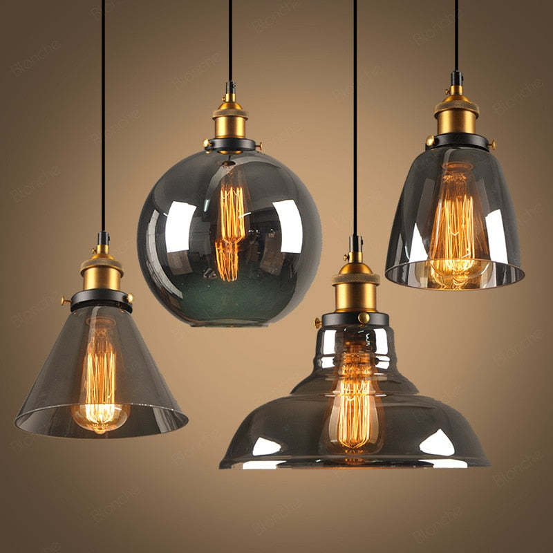 Arisha Industriale LED Lampada a Sospensione Vetro Chiaro/Ambra/Grigio Fumo
