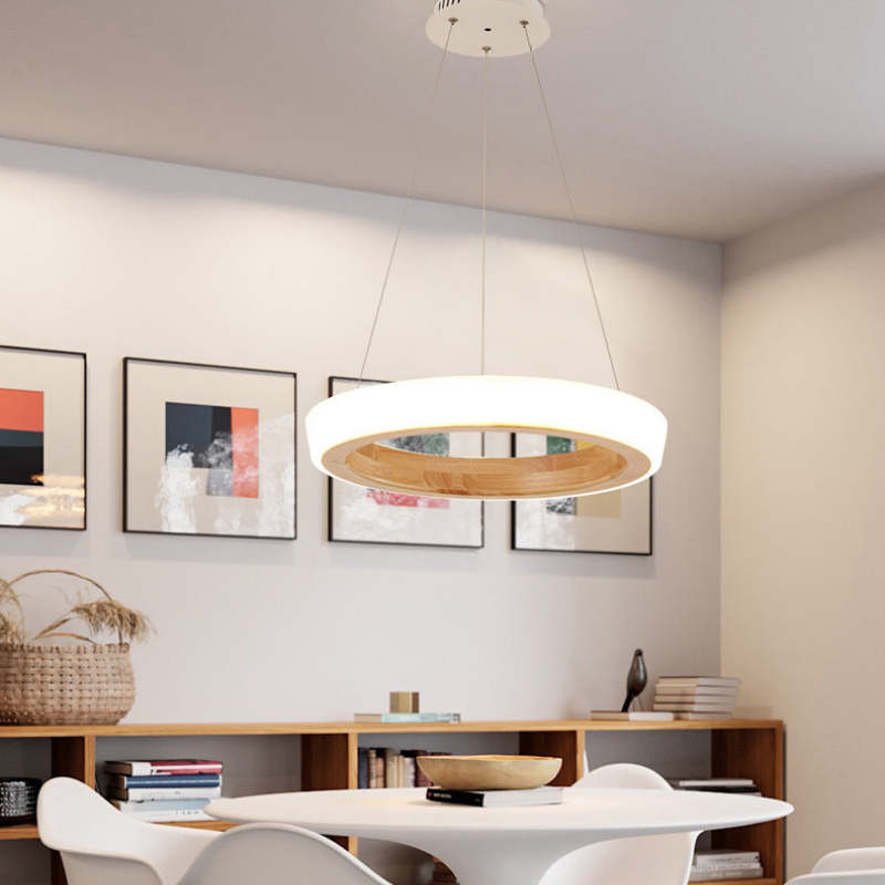 Muto Lampade a Sospensione Legno Bianco/Oro Anello Soggiorno Moderne