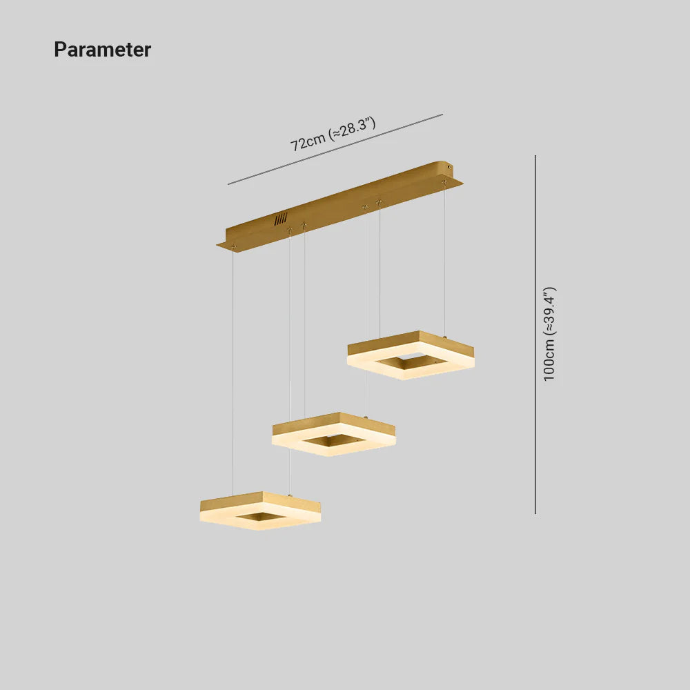 Arisha Moderne LED Lampade a Sospensione Metallo Oro 3 Luci Quadrato