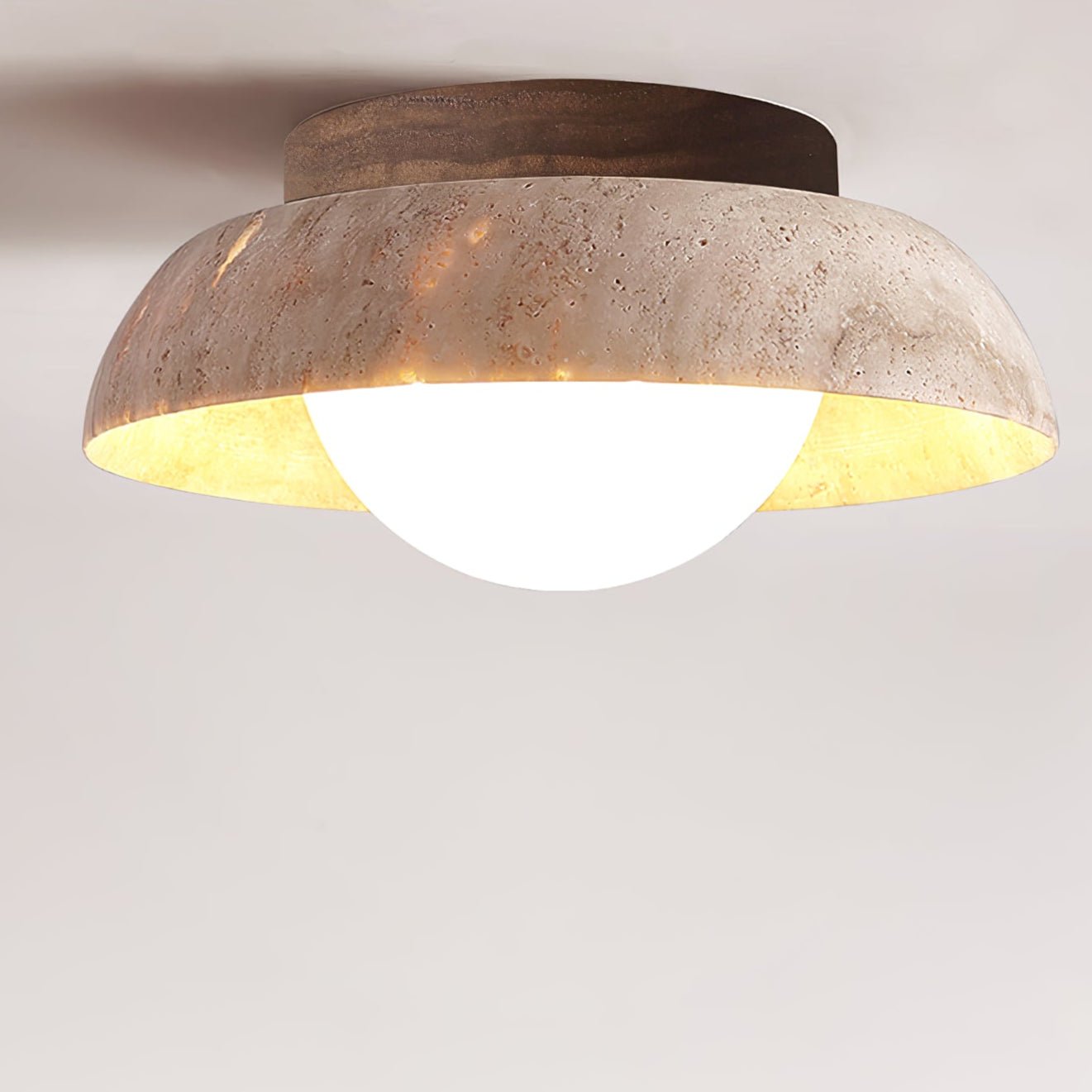 Ashaionis Disc-Dome Travertine Ceiling Light - Neutralighting