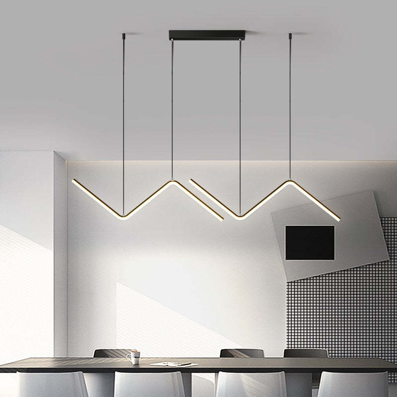 Arisha Moderne LED Lampade a Sospensione Nero/Oro Metallo Lineare Ondulato Doppio Soggiorno/Camera da Letto