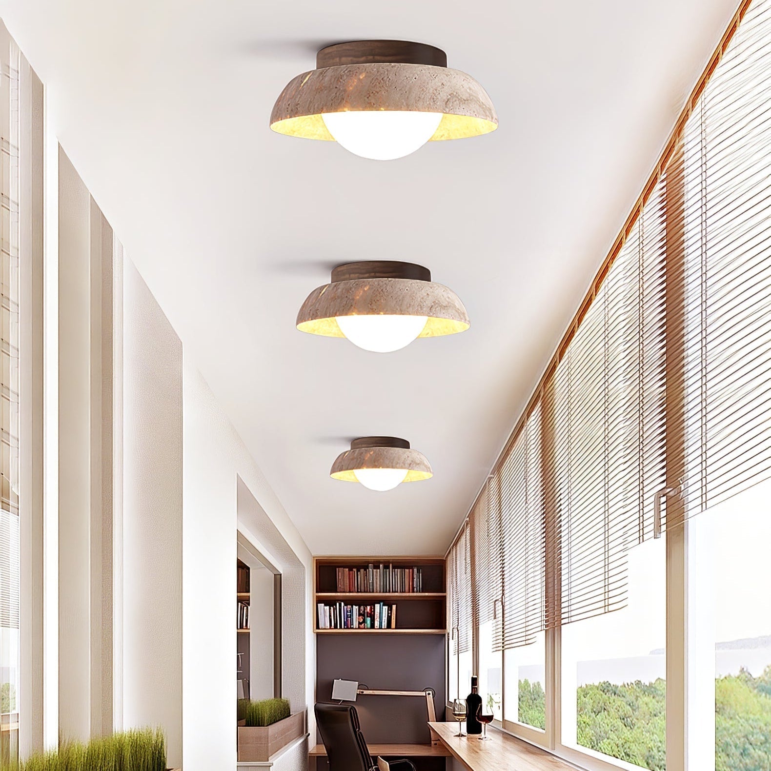 Ashaionis Disc-Dome Travertine Ceiling Light - Neutralighting