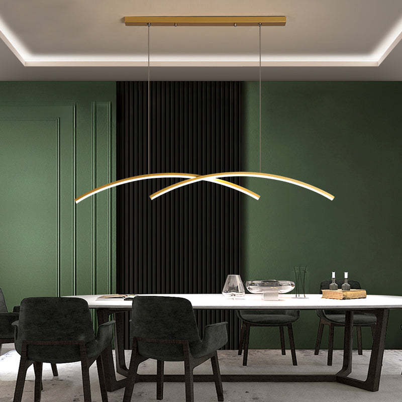 Arisha Moderna LED Lampada a Sospensione Metallo Nero/Oro Lineare/Doppia Curva Soggiorno