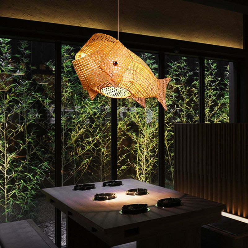 Ritta Moderni LED Lampada a Sospensione Pesce Bambù Oro Soggiorno/Camera da Letto